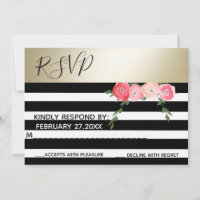 Gold Black/white stripes roses wedding RSPV