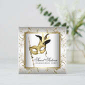 Gold Black White Sweet Sixteen Masquerade Party Invitation (Standing Front)