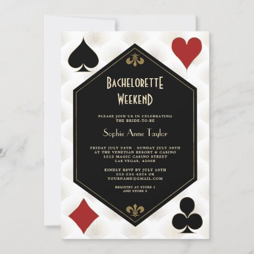 Gold Black White Vegas Casino Bachelorette Weekend Invitation