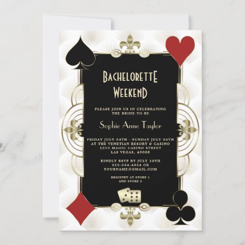 Gold Black White Vegas Casino Bachelorette Weekend Invitation