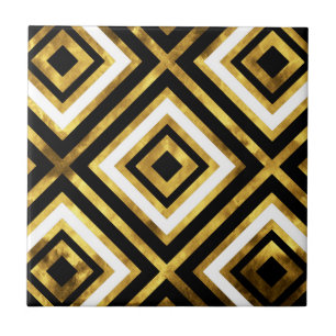 Gold Black White Watercolor Diamond Geometric Ceramic Tile