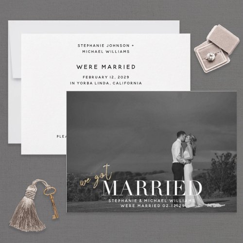 Gold Black  White We Got Married Photo Invitation