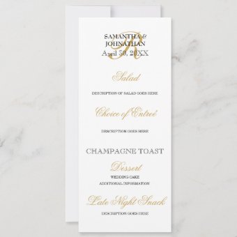 Gold black white wedding DIY menu dinner party Invitation | Zazzle