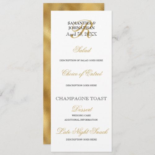Gold black white wedding DIY menu dinner party Invitation