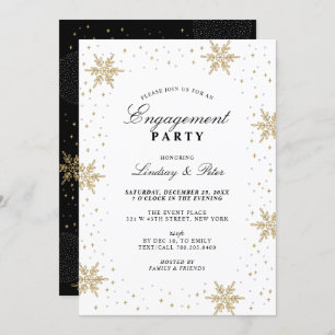 Gold & Black Winter Christmas Engagement Party Inv Invitation