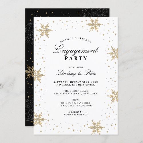Gold  Black Winter Christmas Engagement Party Inv Invitation