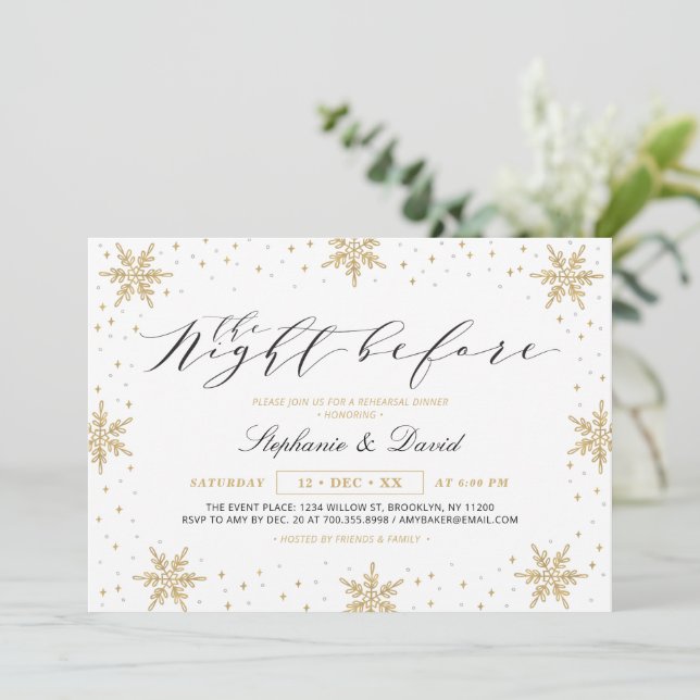 Gold & Black Winter Rehearsal Dinner Party Invitat Invitation (Standing Front)