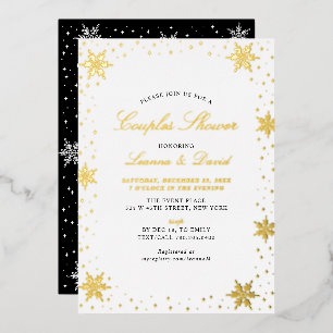 Gold & Black Winter Snow Couples Wedding Shower Foil Invitation