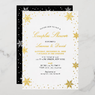 Gold & Black Winter Snow Couples Wedding Shower Foil Invitation