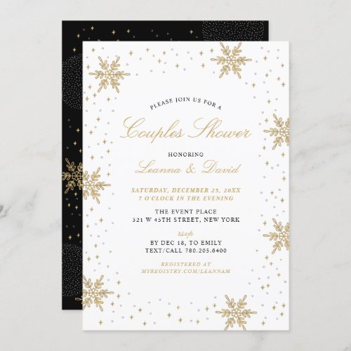 Gold  Black Winter Snow Couples Wedding Shower Invitation
