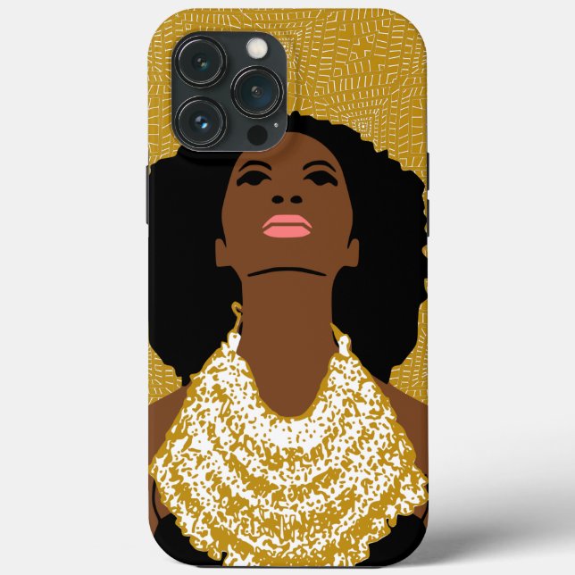 gold Black Woman Looking Up With Tribal Necklace Case-Mate iPhone Case (Back)