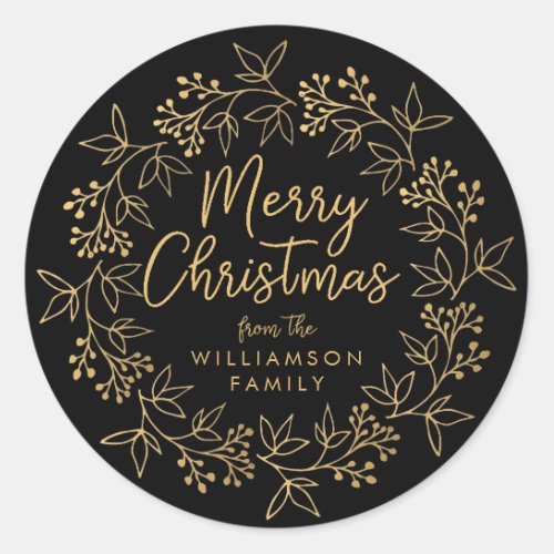 Gold Black Wreath Christmas Card Envelope Seal