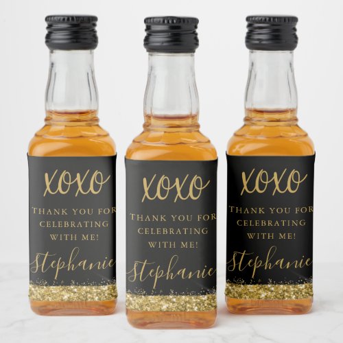 Gold Black XOXO Thank You Personalized Liquor Bottle Label