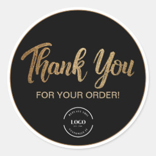 Gold Black Your Logo here Thank you for your Order Classic Round Sticker