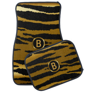 Gold & Black Zebra Animal Pattern   Monogram Car Mat
