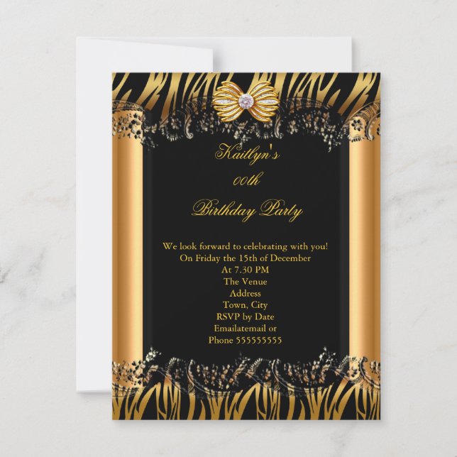 Gold Black Zebra Elegant Birthday Party Invitation (Front)