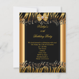 Gold Black Zebra Elegant Birthday Party Invitation