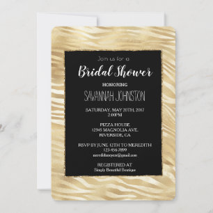Gold Black Zebra Print bridal shower    Invitation