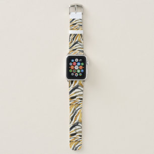 Gold Black Zebra Print Pattern Apple Watch Band