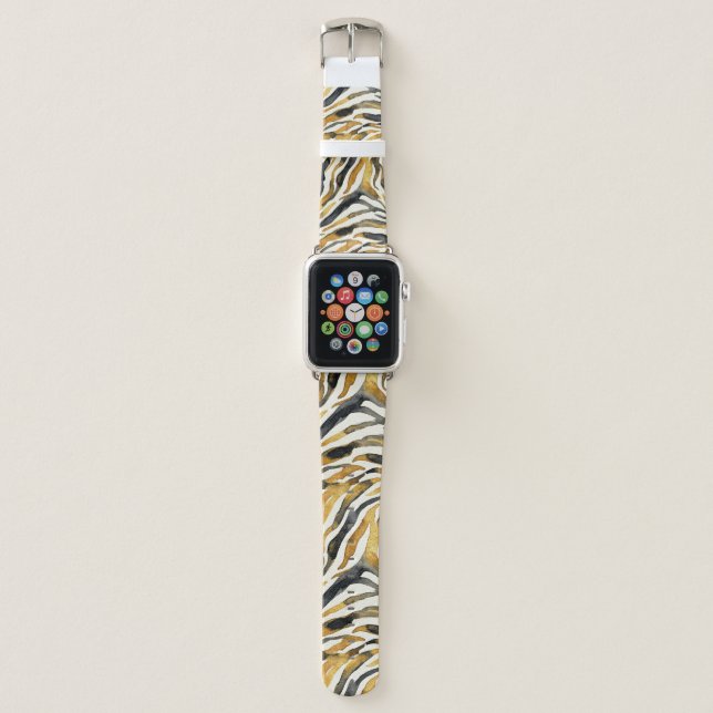 Gold Black Zebra Print Pattern Apple Watch Band (Front)