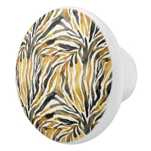 Gold Black Zebra Print Pattern Ceramic Knob