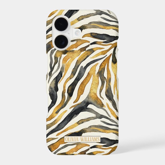 Gold Black Zebra Print Pattern iPhone Case (Back)