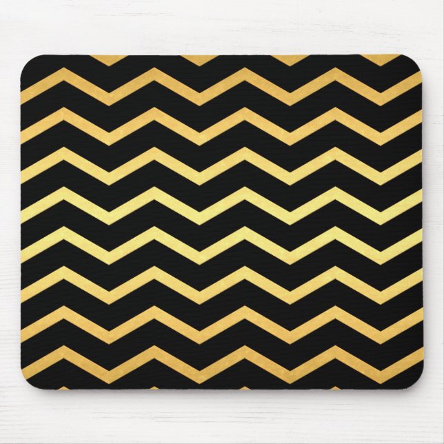 Gold & Black Zig Zag Pattern Mouse Pad (Front)