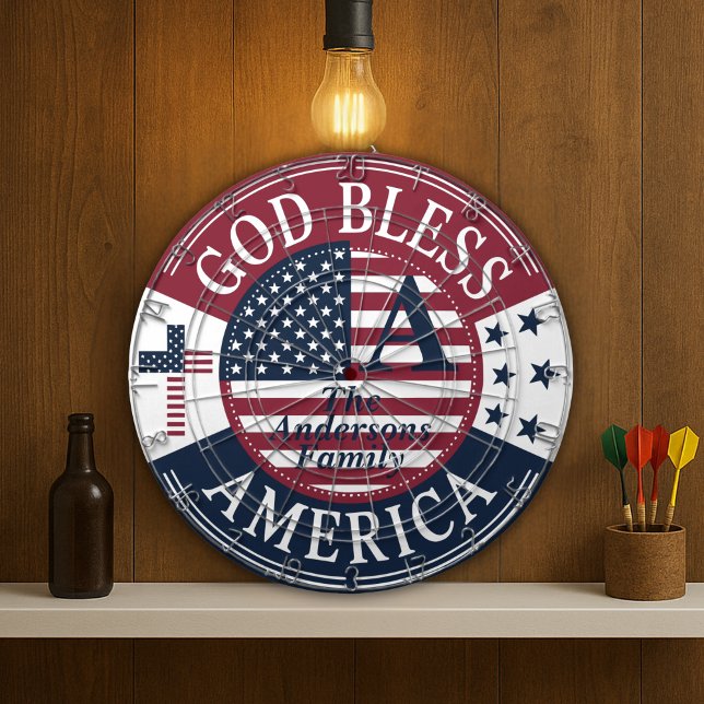 Gold Bless America Custom Family Name 4th Of July Dart Board (Gold Bless America Custom Family Name 4th Of July Dart Board
)
