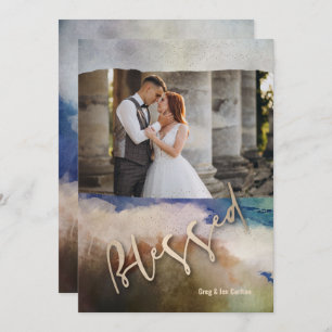 Gold Blessed Watercolor Christmas Photo Holiday Card