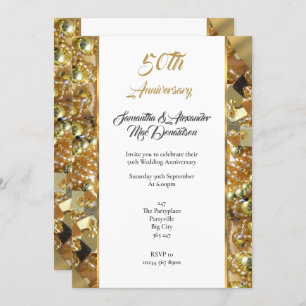 Gold bling 50th wedding anniversary invitation