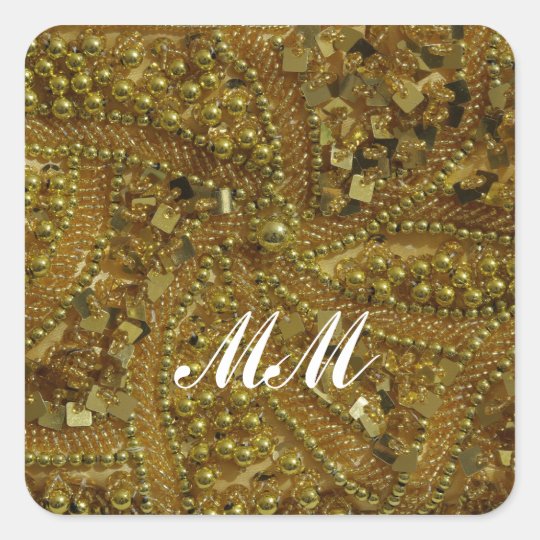 Gold bling and pearls square sticker