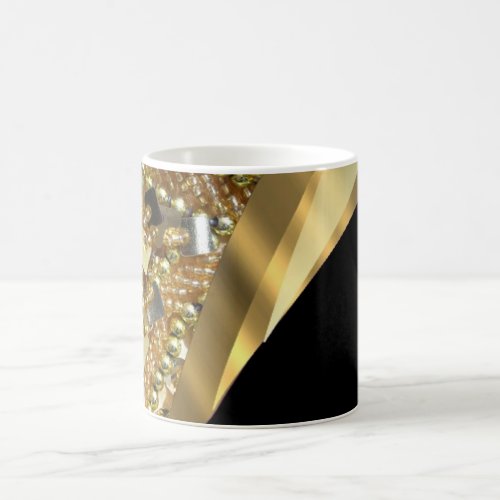 Gold bling  black swirl pattern coffee mug
