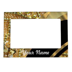 Gold bling & black swirl pattern magnetic picture frame