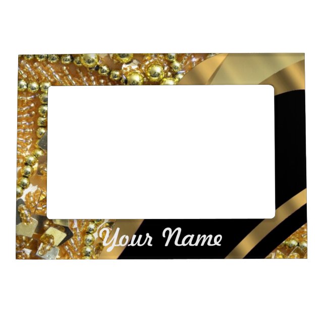 Gold bling & black swirl pattern magnetic picture frame (Front)