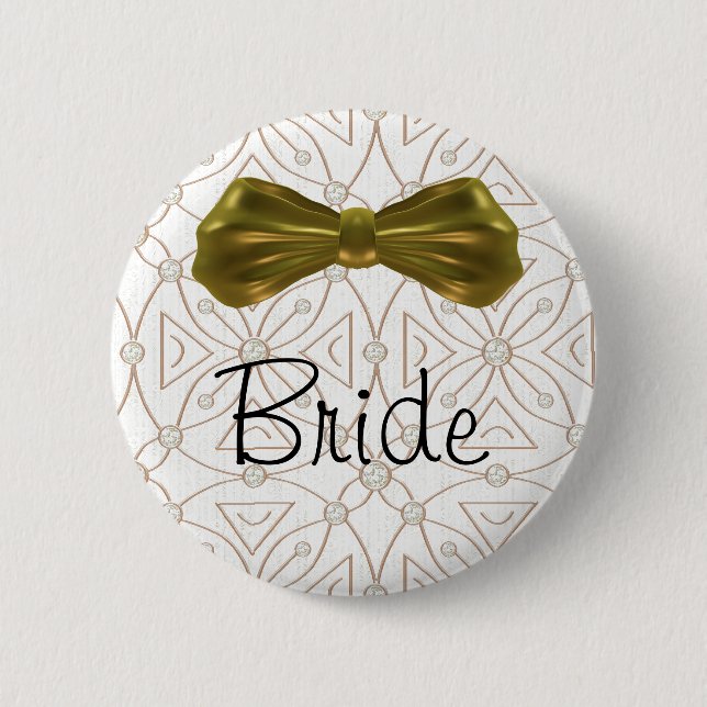 Gold Bling Bride Button Pin (Front)