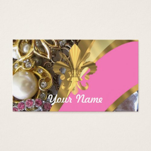 Gold bling fleur de lys business card