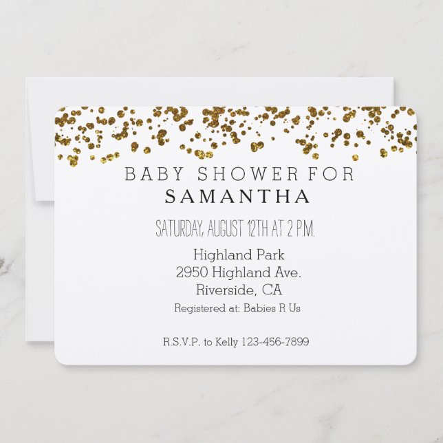 Gold Bling Glitter Confetti baby shower Invitation (Front)