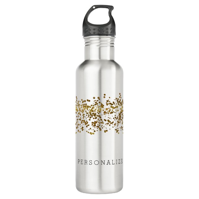 Gold Bling Glitter Confetti Water Bottle (Front)