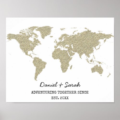 gold bling glitter world map abstract art poster