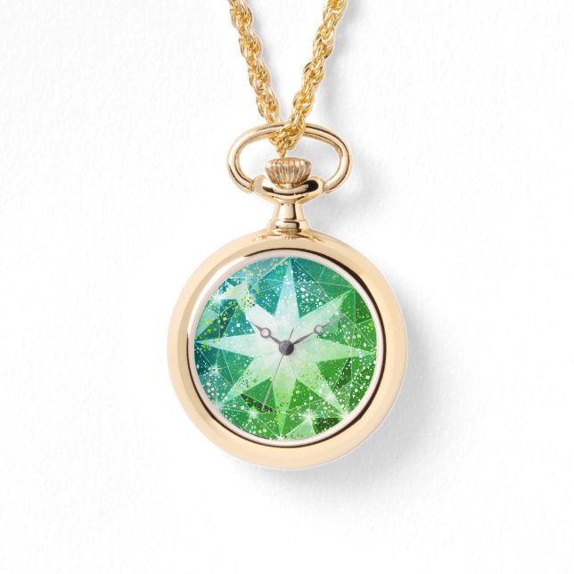Gold Bling Green Compass Gemstone Rhinestone Look Watch (Front)