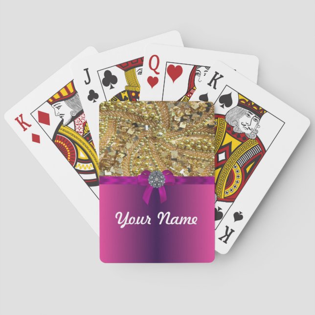 Gold bling & magenta poker cards (Back)