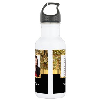 Gold Bling Photo Template Water Bottle by photogiftz at Zazzle