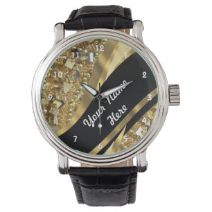 Gold bling sequins personalized pattern watch