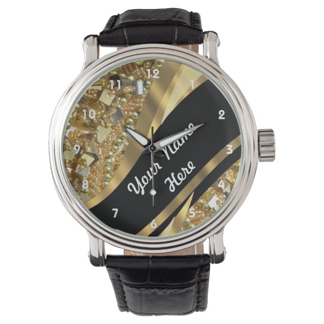 Gold bling sequins personalized  pattern watch (Front)