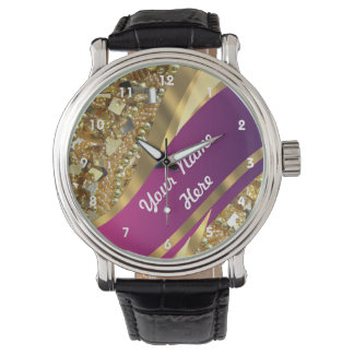 Gold bling sequins personalized pattern watch