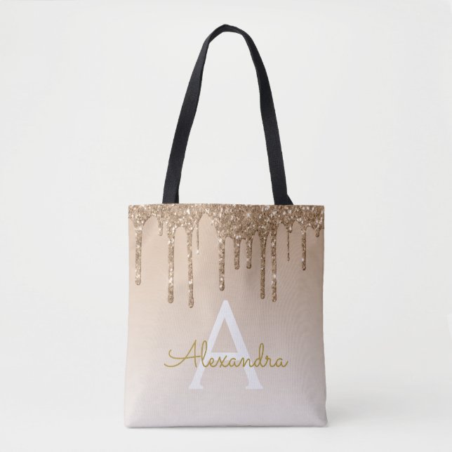 Gold Bling Sparkle Elegant Monogram Book Bag (Front)