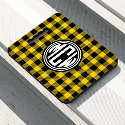 Gold Blk Buffalo Check Circle Monogram Font DIY BG Seat Cushion