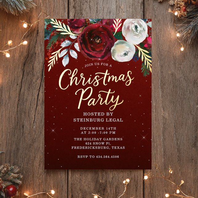 Gold Bloom Office Corporate Christmas Party  Foil Invitation (Creator Uploaded)