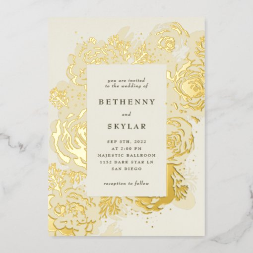 Gold Blooms Foil Invitation | Zazzle