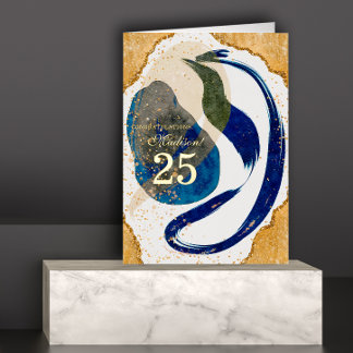 Gold Blue 25 Year Employee Anniversary Business Foil Greeting Card
